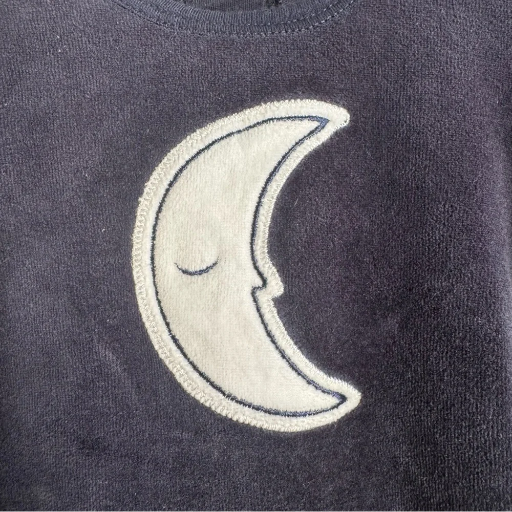 Petit Lem Baby Goodnight Embroidered Velour Navy Moon‎ Footed Sleeper 6 months